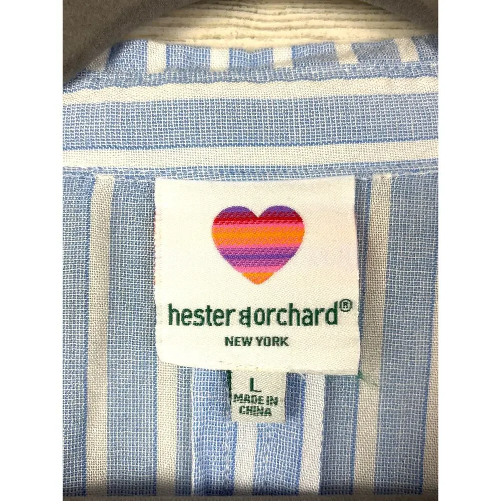 Hester & Orchard Womens L Blue White Stripe Button Up Casual Soft Dress Shirt - Picture 3 of 6